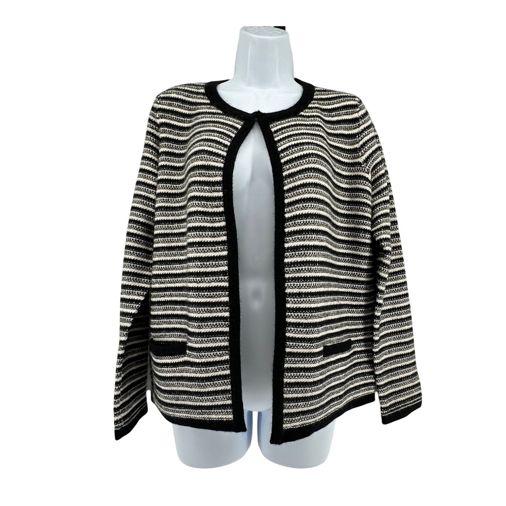 Charter Club Cashmere Cardigan Striped Open Front Sweater Quiet Luxury Women M